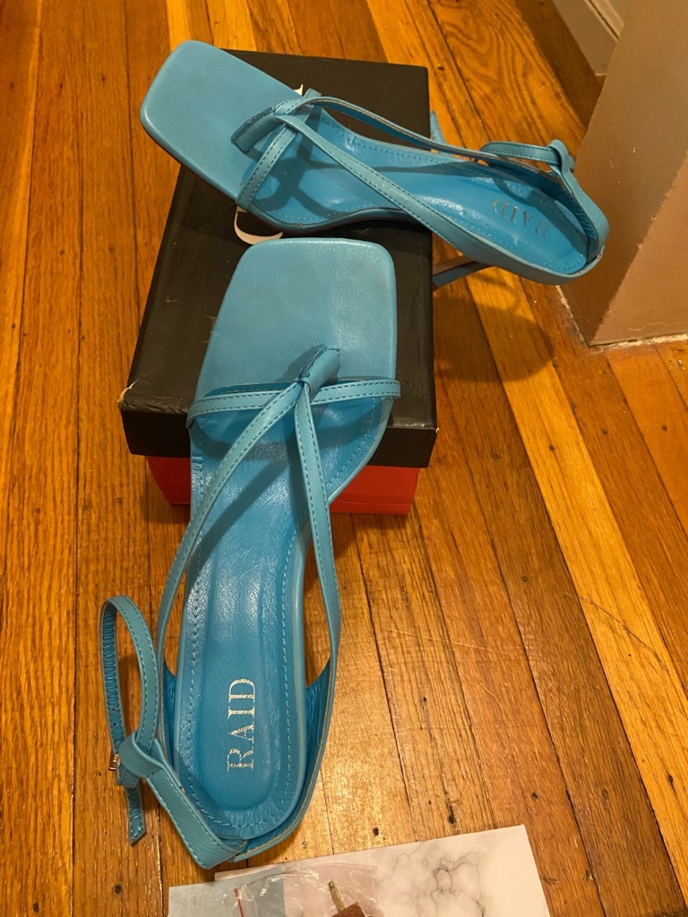 Raid Blue Strappy Square-Toe Women's Heels - Picture 5 of 5